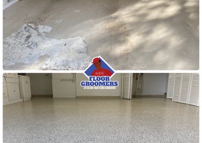 A before and after picture of garage floor