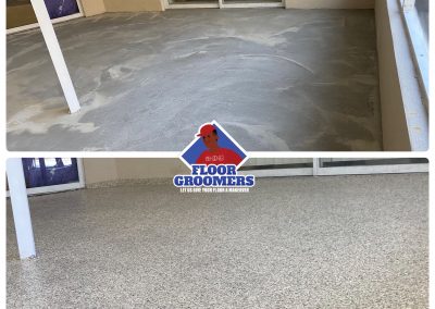 A before and after picture of a floor in the process of being cleaned.