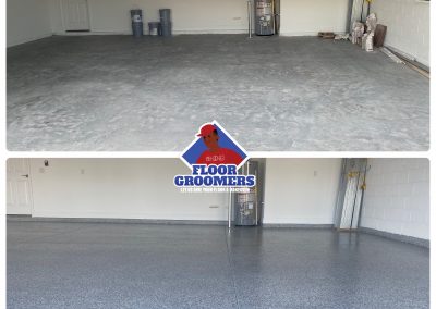 A before and after picture of a garage floor.