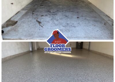 A before and after picture of the floor groomers garage.