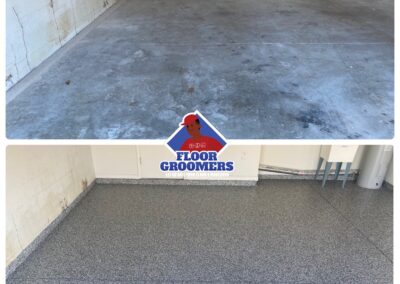 A before and after picture of a garage floor.