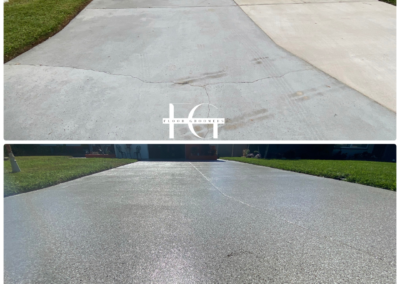 A before and after picture of the sidewalk.